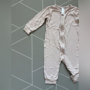 Modern Moments|Baby girl long sleeve footless pajamas-neutral off white,ribbed•